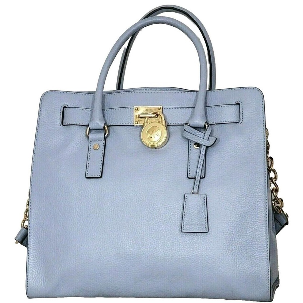 Michael Kors Hamilton Large Pale Blue Leather Gold Lock Chain NS Tote Bag Tote